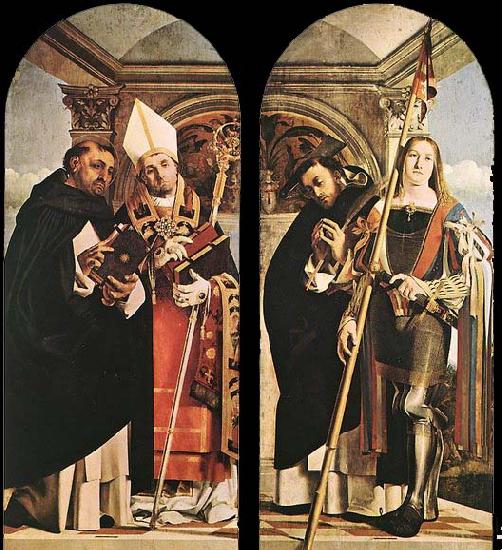 Lorenzo Lotto Sts Thomas Aquinas and Flavian, Sts Peter the Martyr and Vitus oil painting image